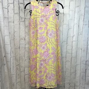Tommy Hilfiger Dress Floral Sleeveless Shift Sheer Lined "Lemonade"